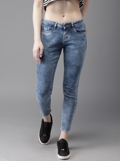 

HERE&NOW Women Blue Skinny Fit Mid-Rise Cropped Clean Look Stretchable Jeans