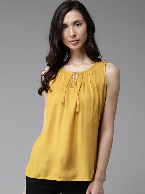 

HERE&NOW Women Mustard Yellow Lightweight Solid A-Line Top