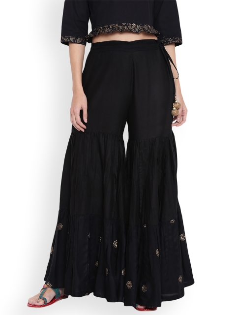 

9rasa Black Hand Block Print Tiered Sharara