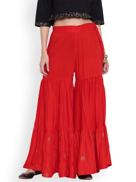 

9rasa Red Hand Block Print Tiered Sharara