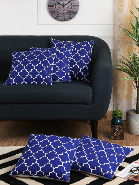 

RANGRAGE Blue Set of 5 Geometric Square Cushion Covers