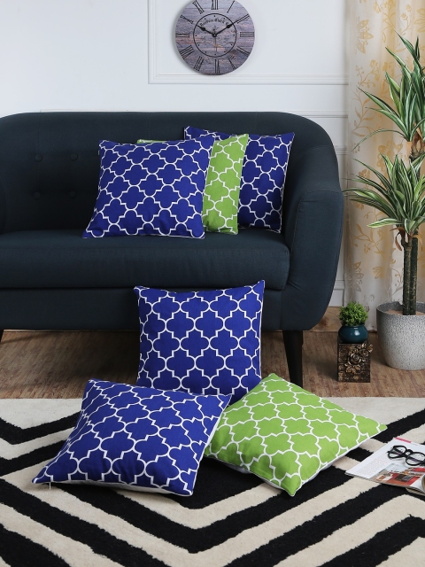 

RANGRAGE Blue & Green Set of 5 Geometric Square Cushion Covers