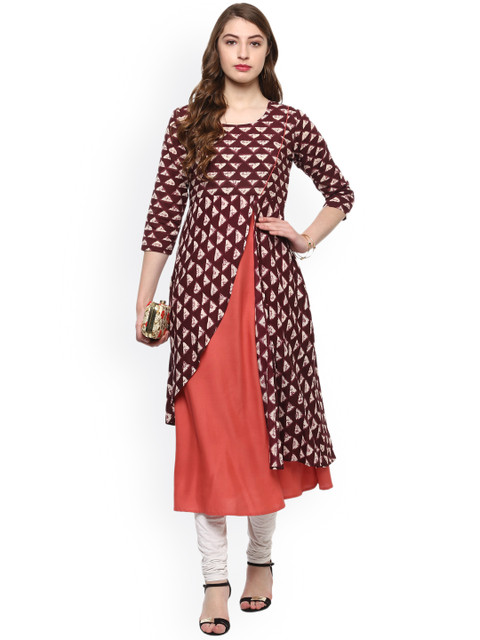 

La Firangi Women Maroon Printed A-Line Kurta