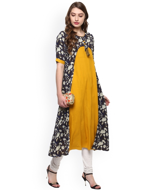 

La Firangi Women Yellow & Blue Printed A-Line Kurta