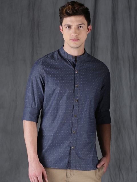 

WROGN Men Navy Blue Slim Fit Self-Design Casual Shirt