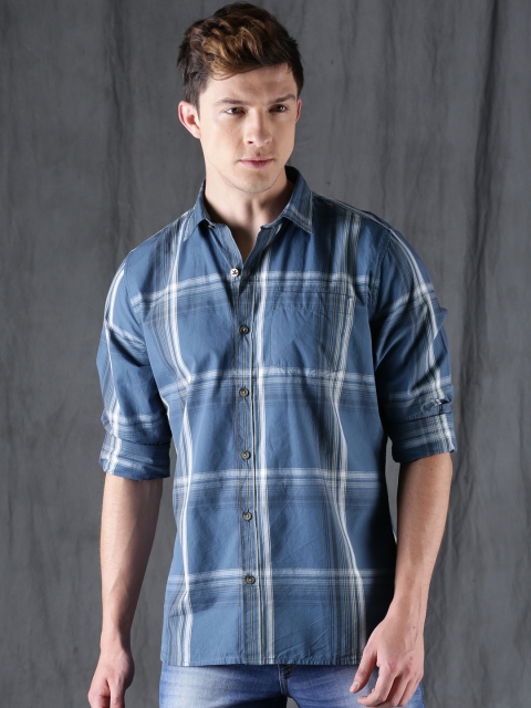 

WROGN Men Blue Slim Fit Checked Casual Shirt
