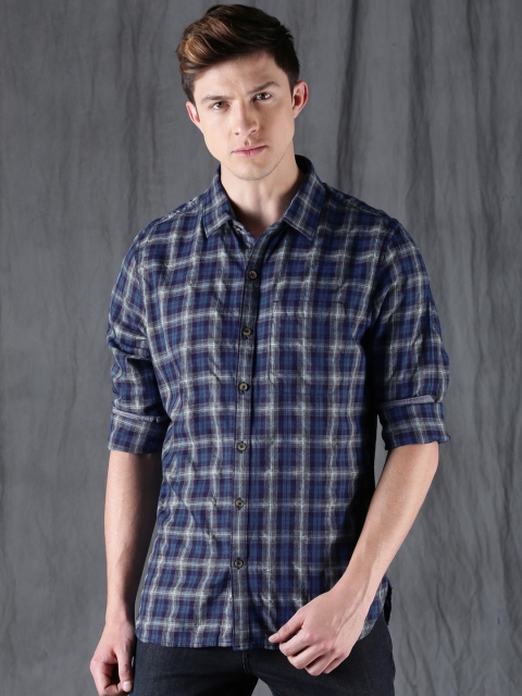 

WROGN Men Blue & Grey Slim Fit Checked Casual Shirt