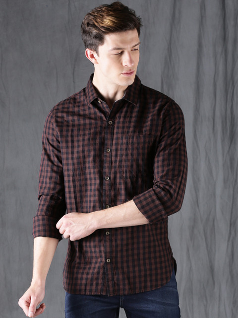 

WROGN Men Brown & Black Slim Fit Checked Casual Shirt