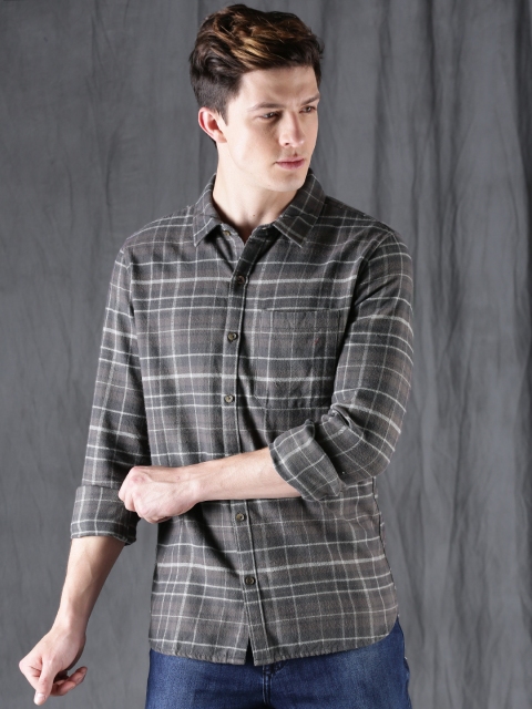 

WROGN Men Brown & Grey Slim Fit Checked Casual Shirt