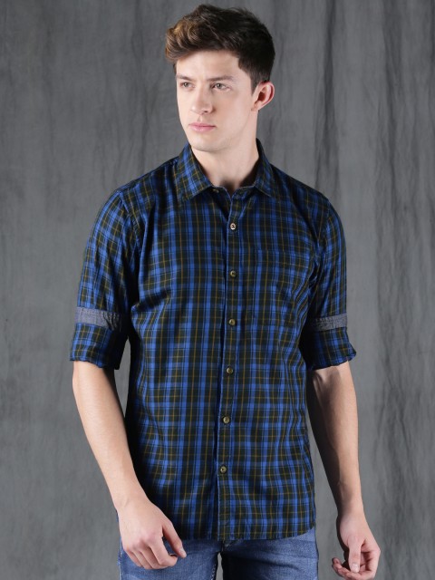 

WROGN Men Blue Slim Fit Checked Casual Shirt