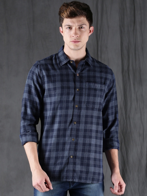 

WROGN Men Blue Slim Fit Checked Casual Shirt
