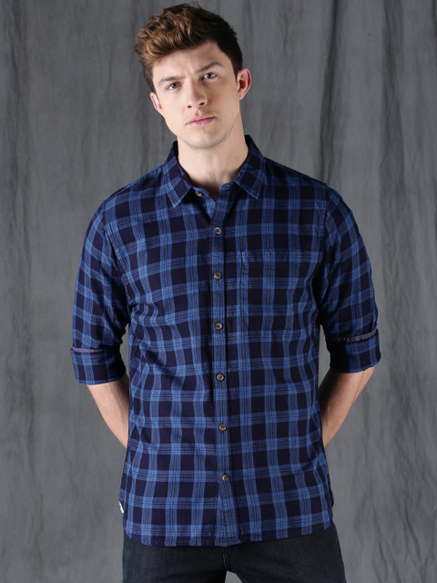 

WROGN Men Blue Slim Fit Checked Casual Shirt
