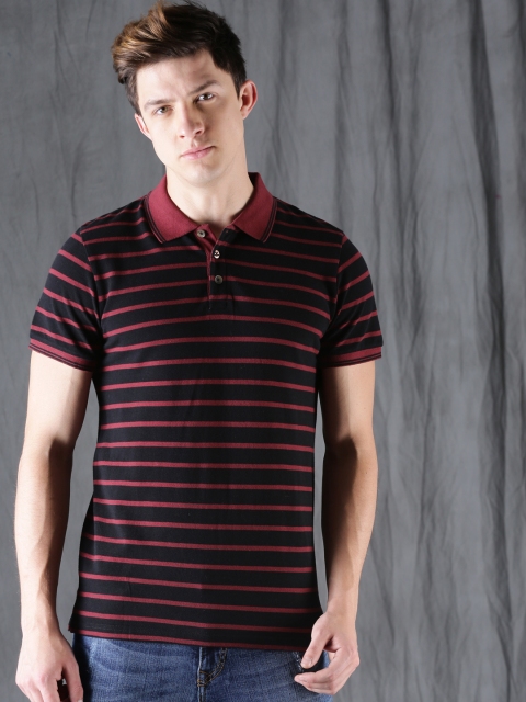 

WROGN Men Black Striped Polo Collar T-shirt