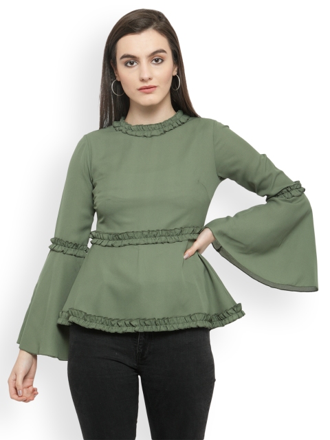 

plusS Women Olive Green Solid Top