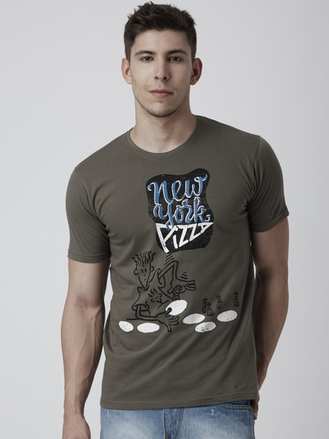 

FIDO DIDO Men Olive Green Printed Round Neck T-shirt