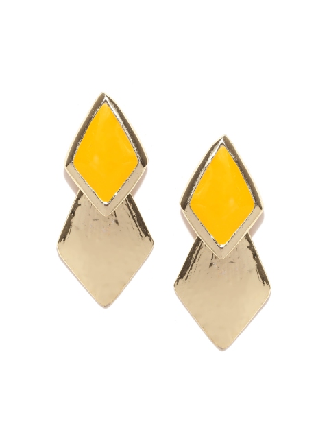 

Crunchy Fashion Yellow & Gold-Toned Geometric Drop Earrings