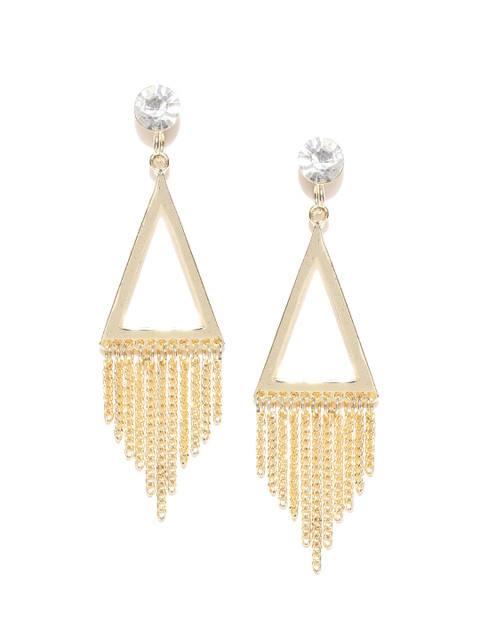 

Crunchy Fashion Gold-Toned Stone Studded Triangular Drop Earrings