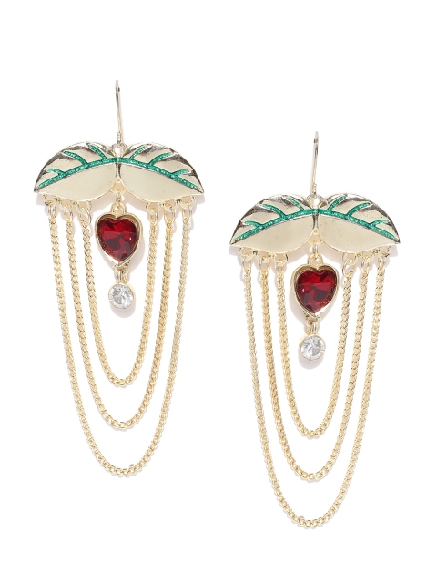 

Crunchy Fashion Red & Gold-Toned Leaf Shaped Drop Earrings