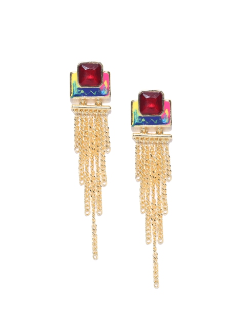 

Crunchy Fashion Gold-Toned & Red Tasseled Contemporary Drop Earrings