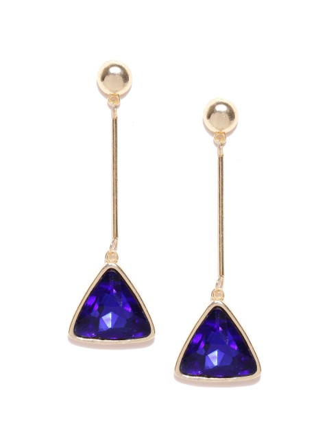 

Crunchy Fashion Gold-Toned & Navy Blue Stone-Studded Triangular Drop Earrings