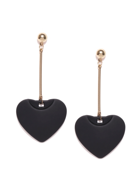 

Crunchy Fashion Gold-Toned & Black Heart Shaped Drop Earrings