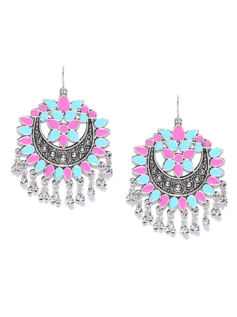 

Crunchy Fashion Pink & Blue Floral Enamel Drop Earrings