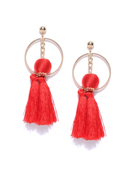 

Crunchy Fashion Red Circular Tasseled Drop Earrings