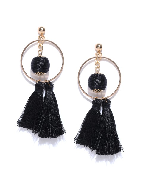 

Crunchy Fashion Black Circular Tasseled Drop Earrings