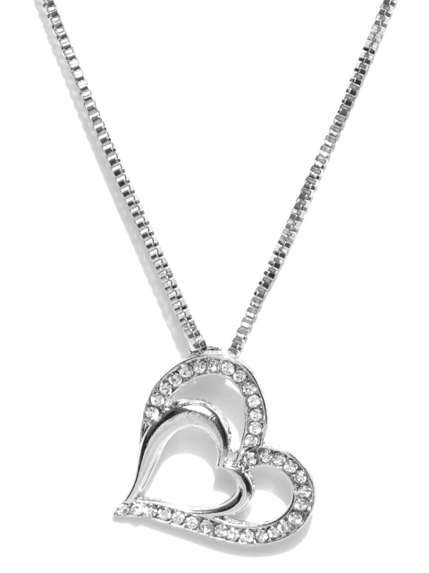 

Crunchy Fashion Silver-Toned Stone-Studded Heart-Shaped Necklace