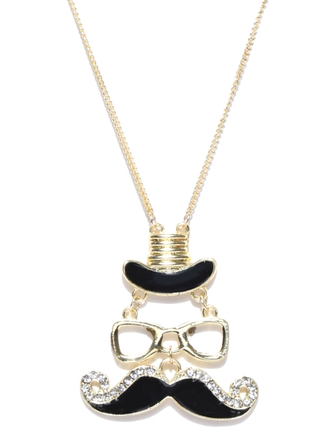 

Crunchy Fashion Gold-Toned & Black Moustache-Shaped Enamelled Necklace
