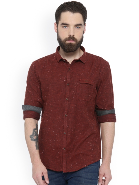 

SHOWOFF Men Red Smart Slim Fit Self Design Casual Shirt