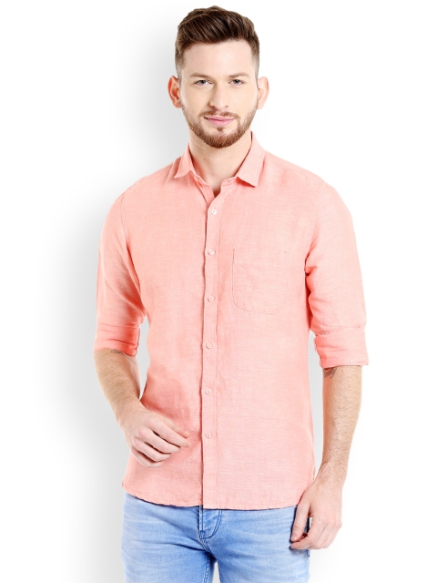 

Killer Men Coral & Red Slim Fit Solid Semiformal Shirt