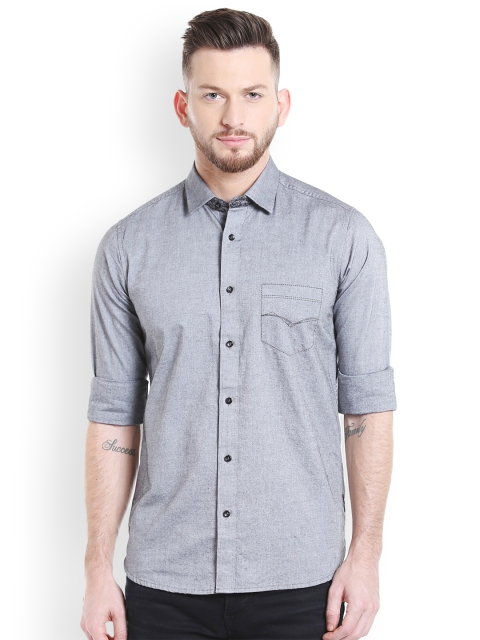 

Killer Men Grey Slim Fit Solid Semiformal Shirt