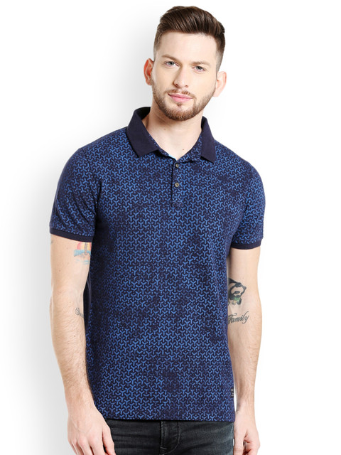 

Killer Men Blue Printed Polo Collar Slim Fit T-shirt