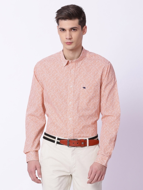

THE BEAR HOUSE Men Orange Modern Slim Fit Printed Semiformal Shirt
