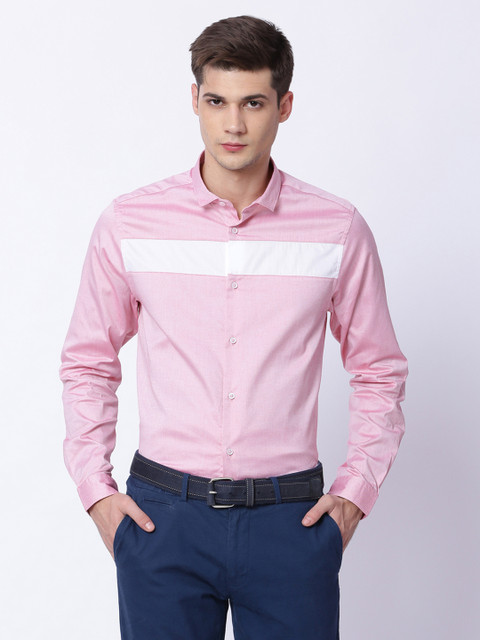 

THE BEAR HOUSE Men Pink Modern Slim Fit Solid Semiformal Shirt