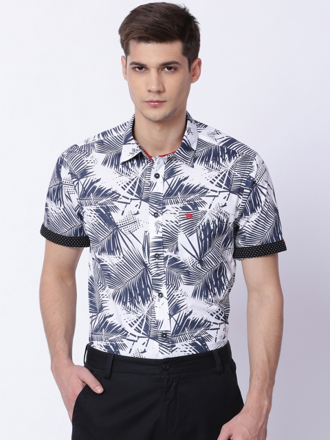 

THE BEAR HOUSE Men White & Blue Slim Fit Printed Casual Shirt