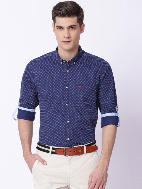 

THE BEAR HOUSE Men Navy Blue Sport Slim Fit Printed Formal Shirt