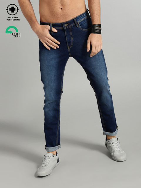 

Roadster GreenTurn Men Blue Skinny Mid-Rise Recycled Poly Sustainable Jeans
