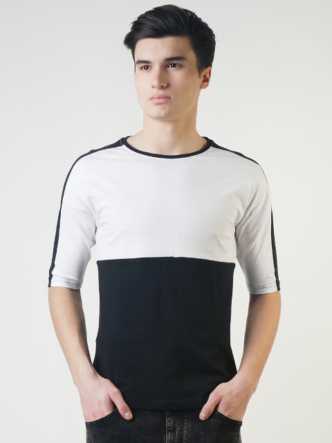 

Blue Saint Men White Colourblocked Round Neck T-shirt