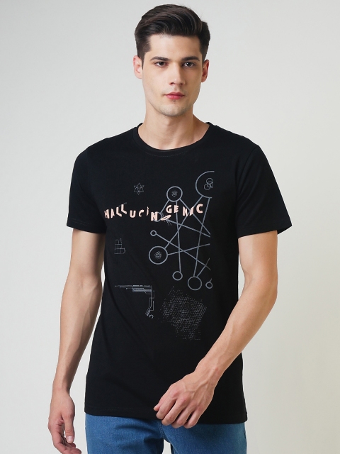 

Blue Saint Men Black Printed Round Neck T-shirt