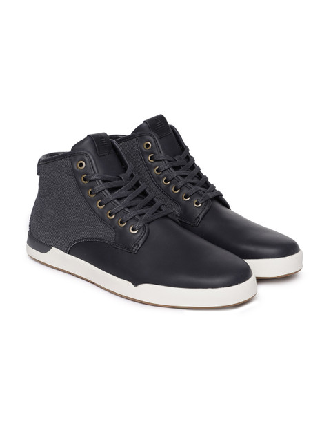 

ALDO Men Navy Blue Solid Synthetic Mid-Top Sneakers