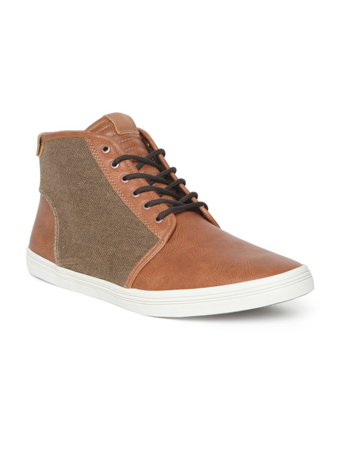 

ALDO Men Brown Solid Mid-Top Sneakers