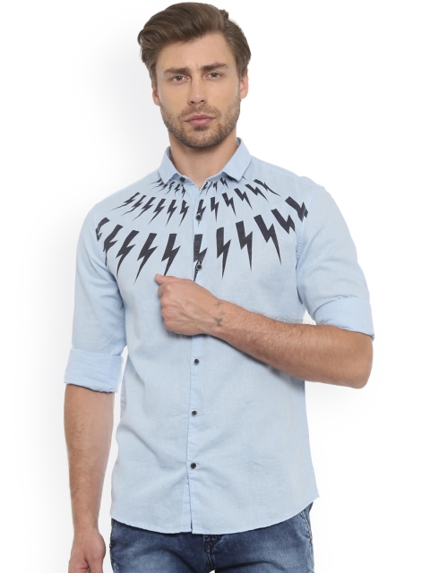 

WITH Men Blue Smart Slim Fit Printed Casual Shirt