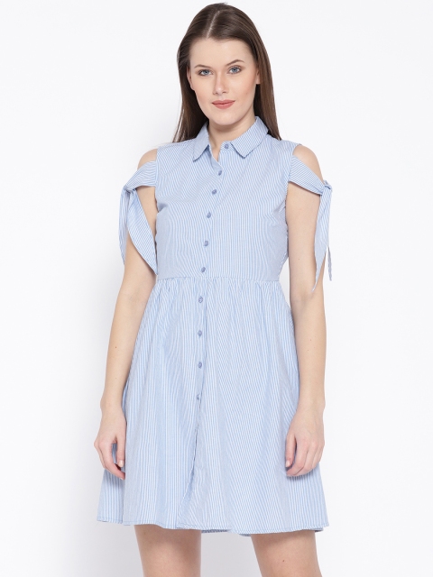 

Honey by Pantaloons Women Blue & White Striped Fit and Flare Dress