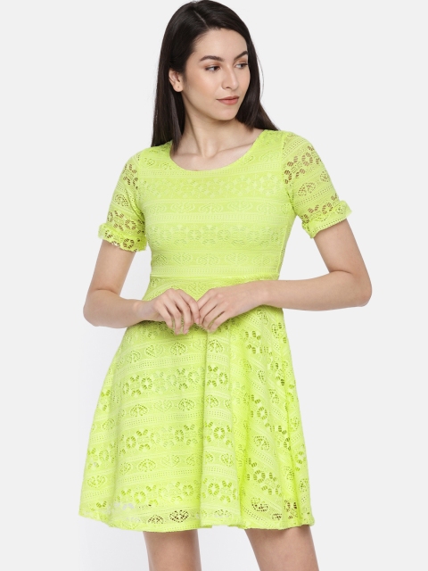 

Honey by Pantaloons Women Lime Green Self Design Fit and Flare Dress