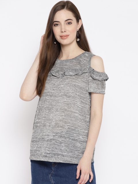 

ALTOMODA by Pantaloons Plus Size Women Grey Melange Solid Cold-Shoulder Top