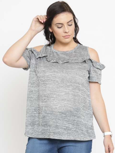 

ALTOMODA by Pantaloons Plus Size Women Grey Melange Solid Top