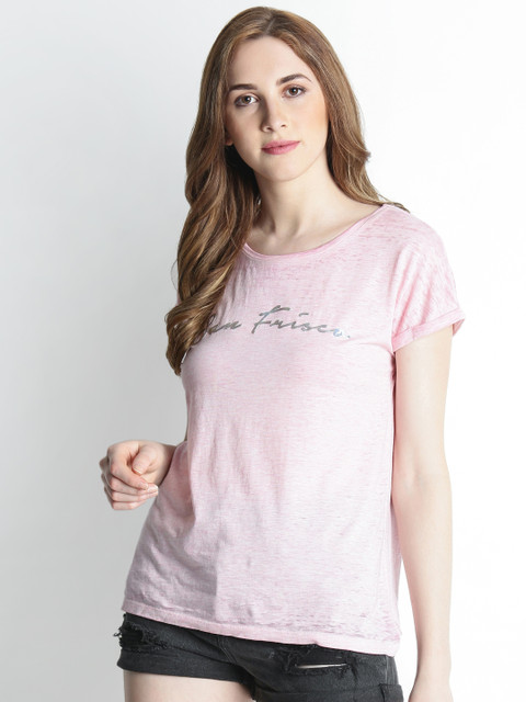 

SF JEANS by Pantaloons Women Pink Printed Round Neck T-shirt