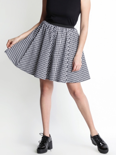 

Honey by Pantaloons Black & White Checked Flared Pure Cotton Skirt